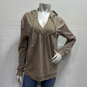 Y2K Old Navy Taupe Hooded V-Neck Pullover Sweatshirt